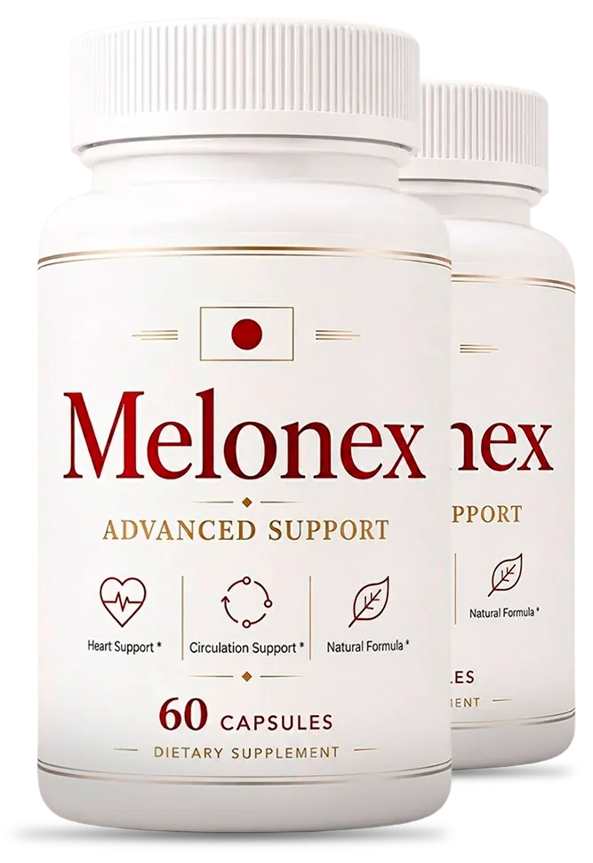 Two white Melonex bottles of 60 capsules, one slightly behind the other